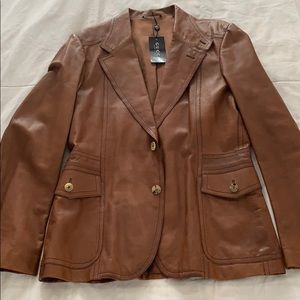 Gucci Brown Leather Military Jacket Made in Italy Size 54 / US 44